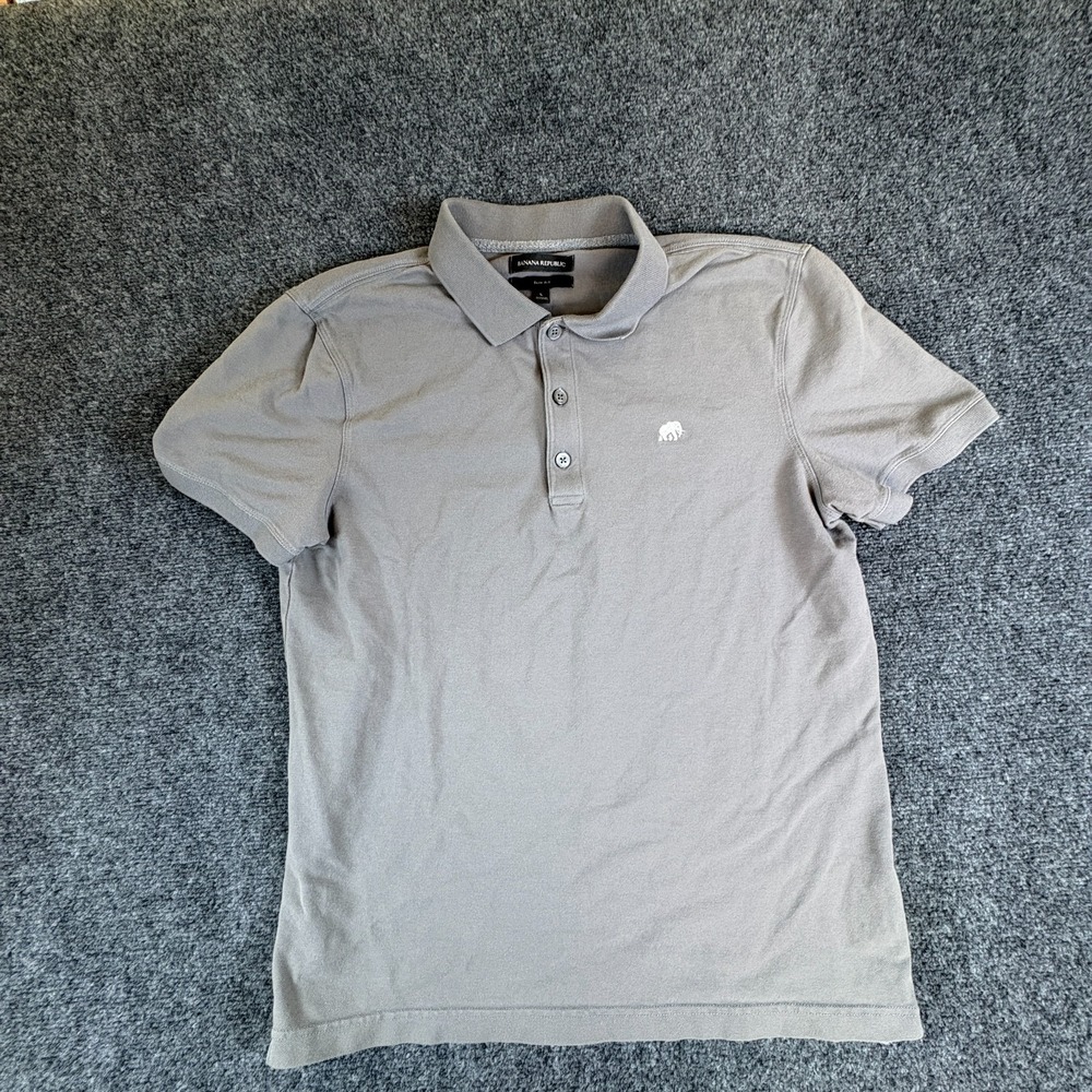 Banana Republic Polo Shirt Mens Large Gray Elephant Logo Cotton Casual Slim Fit